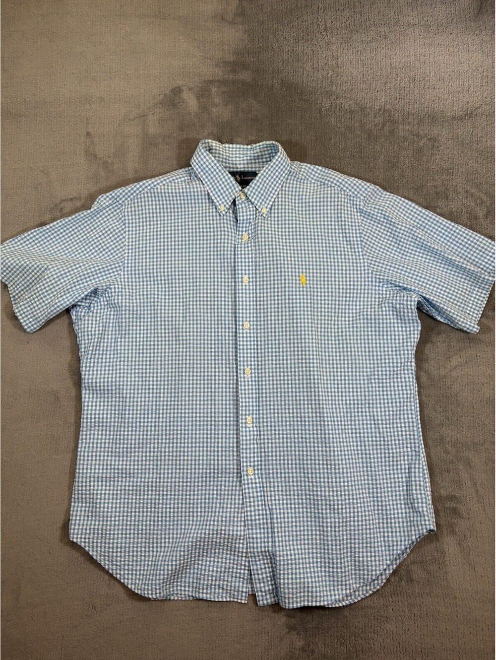 Ralph Lauren Button Down Shirt Mens XL Blue Gingham Seersucker Preppy Cotton